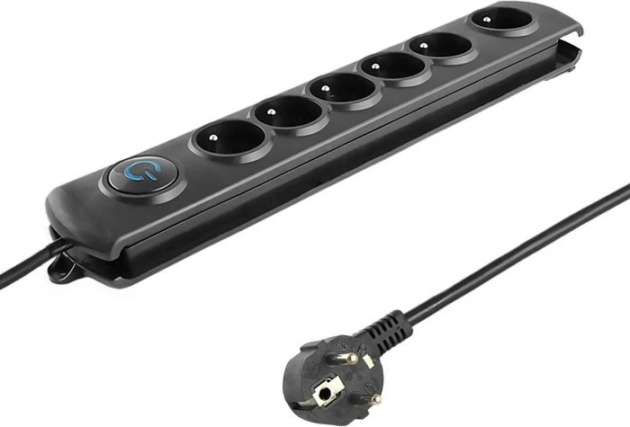 Razdelilec z 6 vtičnicami Qoltec 50111, 1,8 m, črn