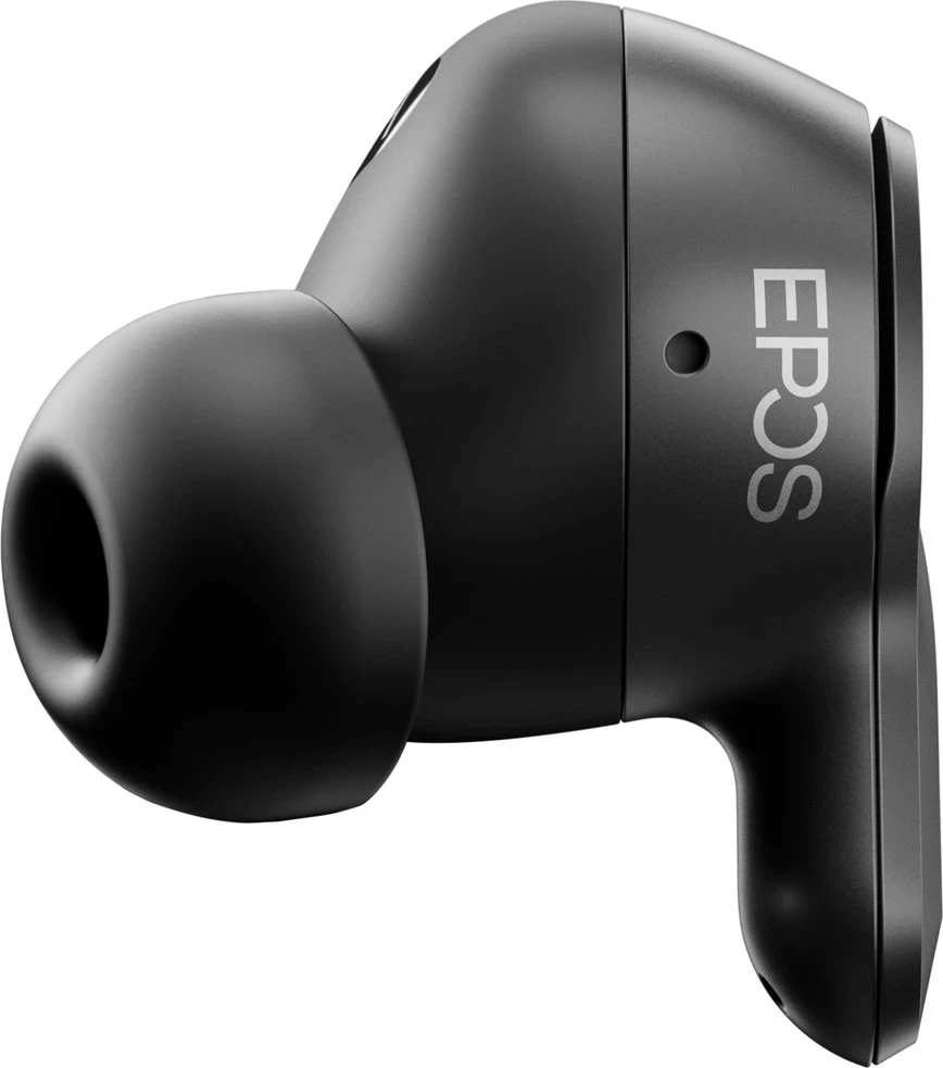 Pravi brezžični slušalke EPOS ADAPT E1TWS, Bluetooth 5.3, črne, s polnilno škatlico