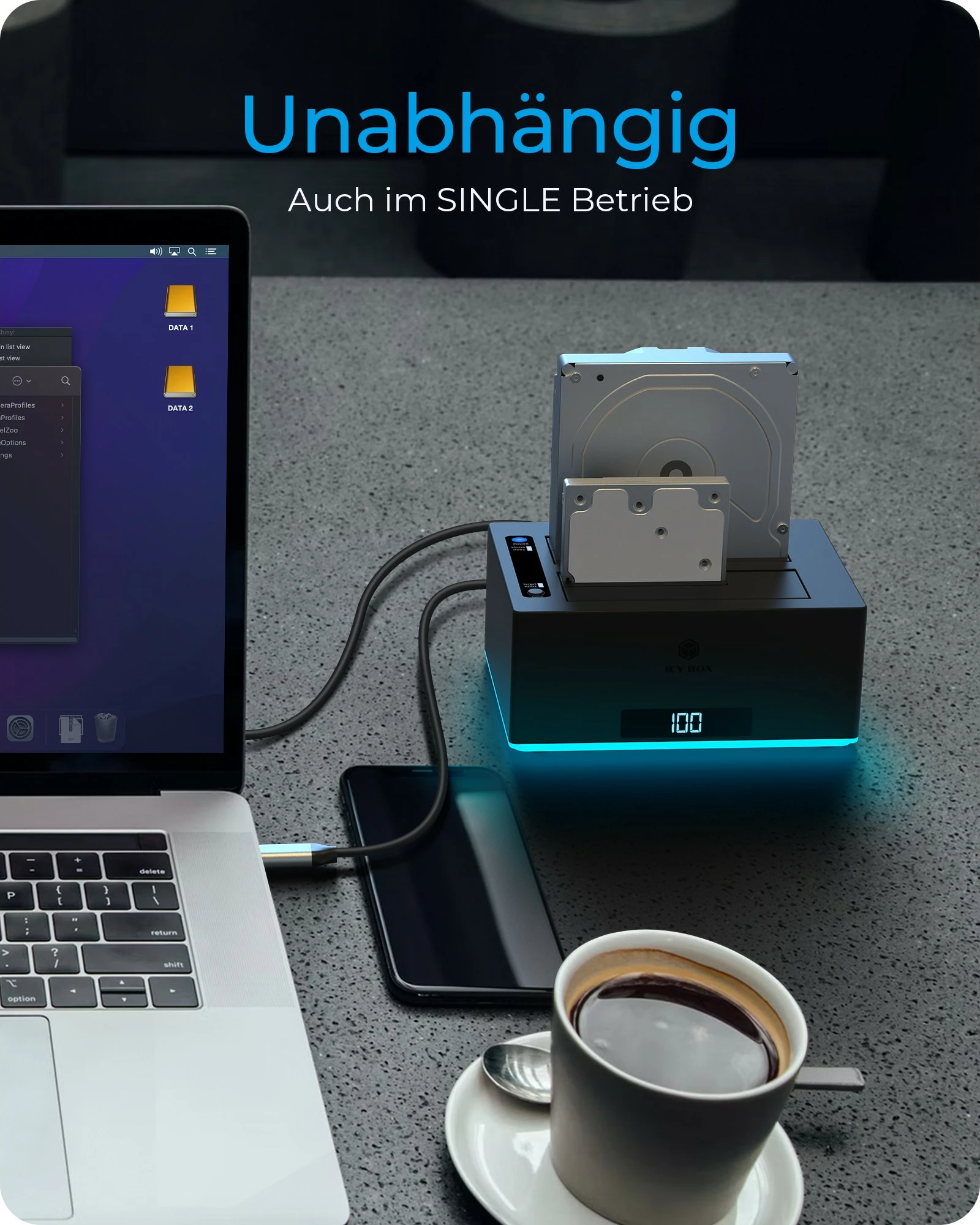 Stojalo za kloniranje ICY BOX IB-127CL-U3, 2.5"/3.5" HDD, Serial ATA, 18 TB, USB 3.2, črno