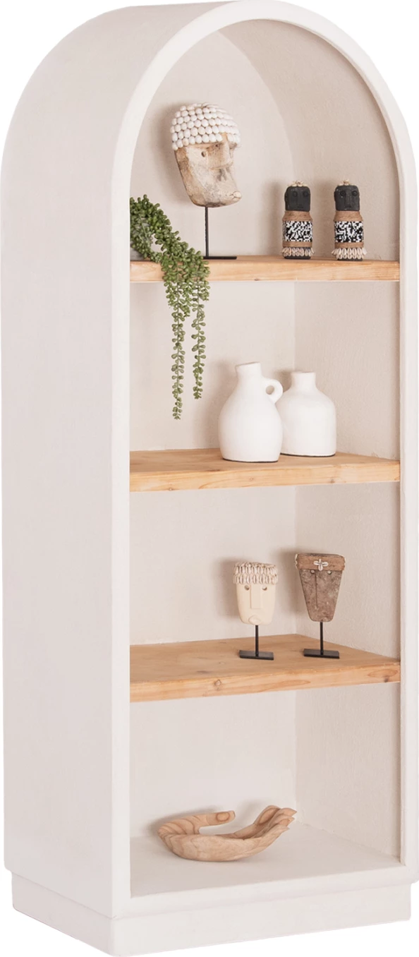 Polična omara serije Santorini FH18044 MDF v barvi off-white - police iz jelovine v naravni barvi 80x38x188.5H cm