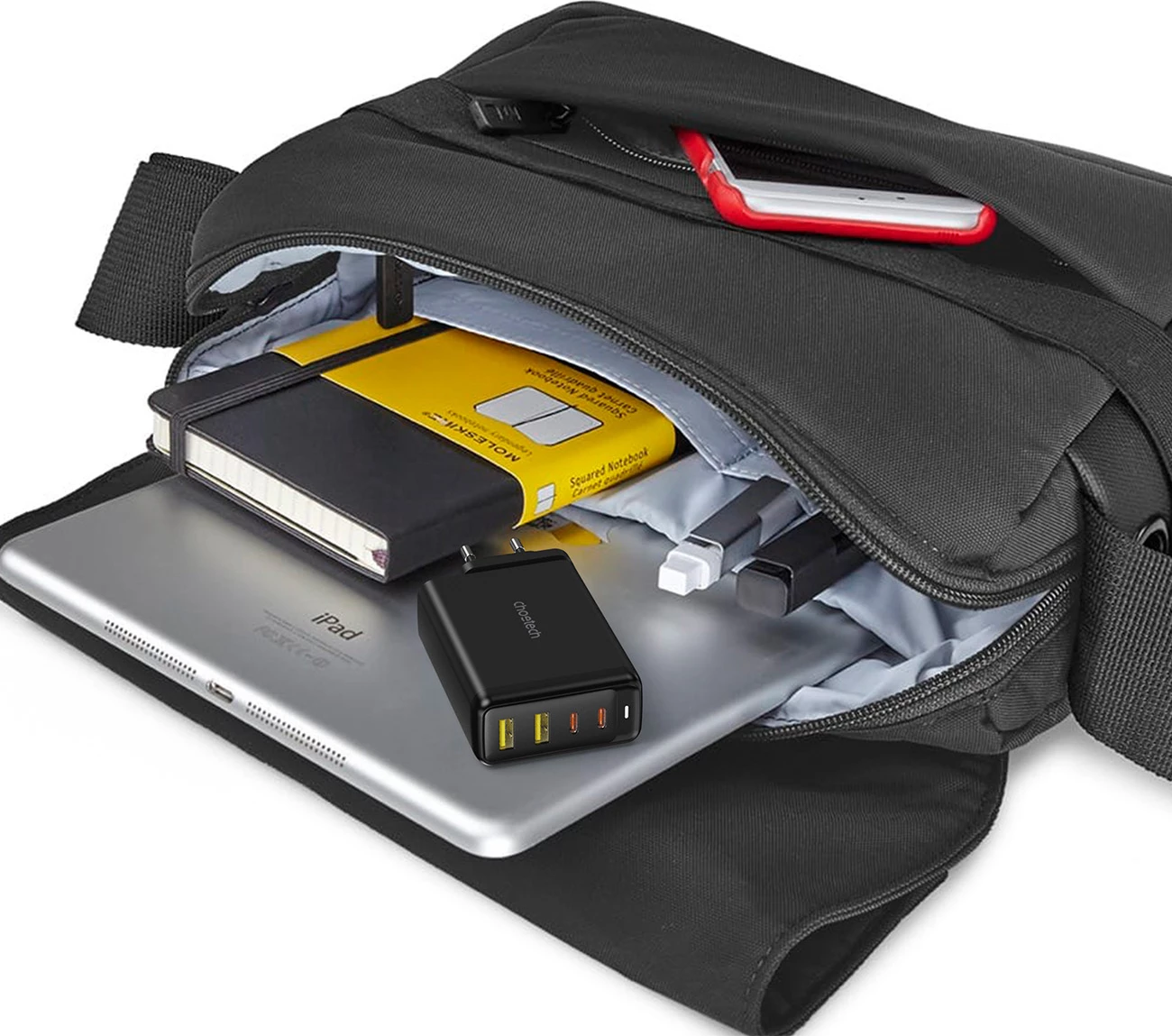 Stenski polnilec Choetech PD6005, 140 W, 4 vrata (2x USB-C, 2x USB), črn