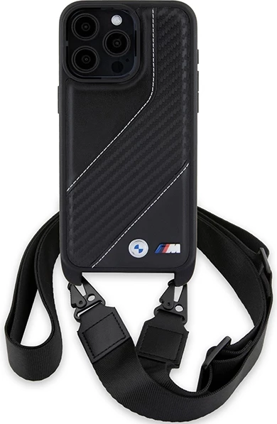 Ovitek za telefon BMW M Edition Carbon Stripe & Strap za iPhone 15 Pro, črn