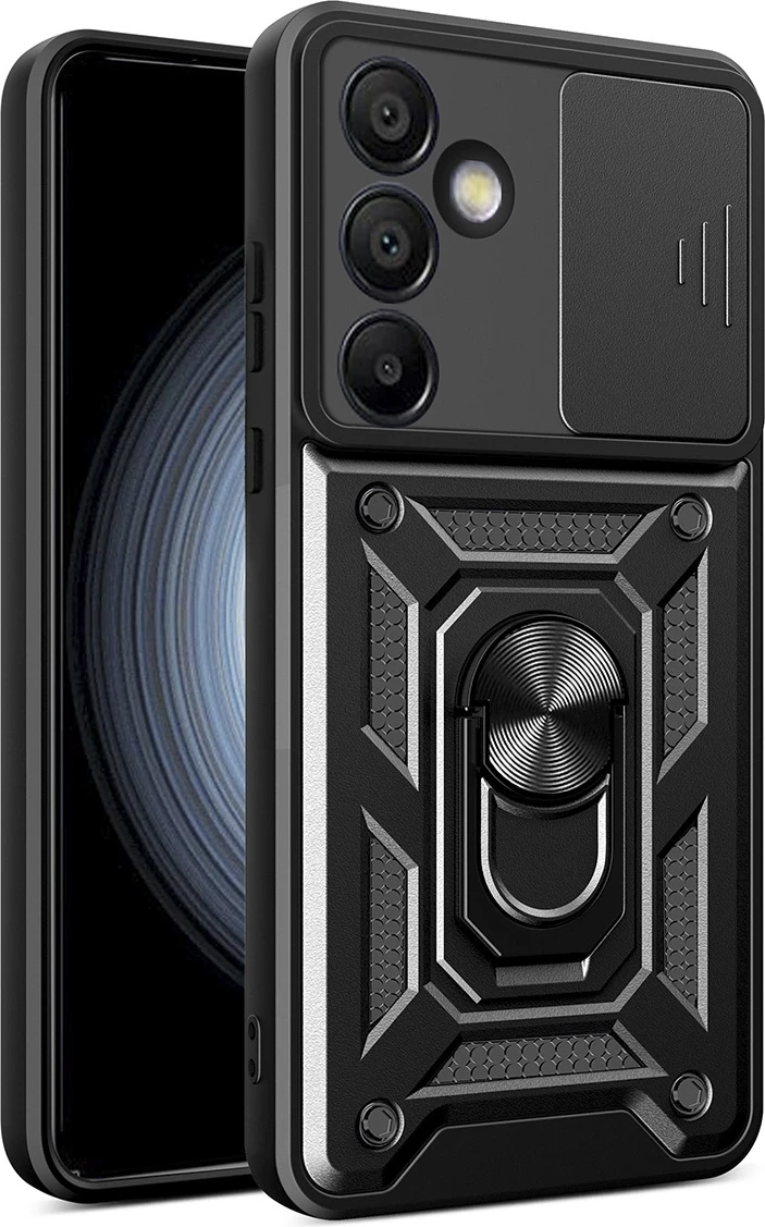 Ovitek z zaščito kamere Hurtel Hybrid Armor Camshield za Samsung Galaxy A56, črn