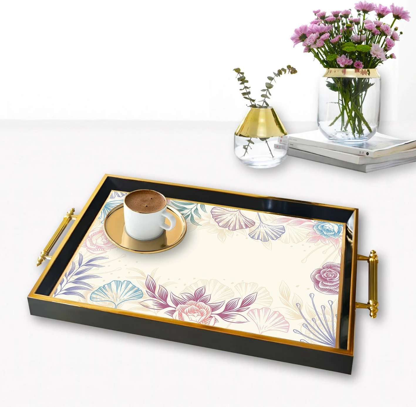 Pladenj iz stekla s cvetličnim vzorcem, večbarven, TPA9793