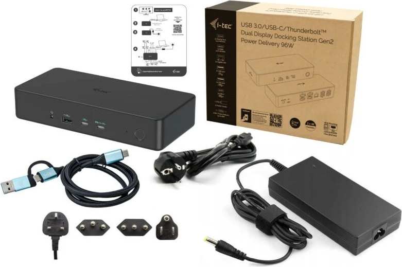 Dvojni 4K priklopni postaj i-tec CADUAL4KDOCKPD2, Thunderbolt 3/USB-C/USB 3.0, 100W Power Delivery, črn