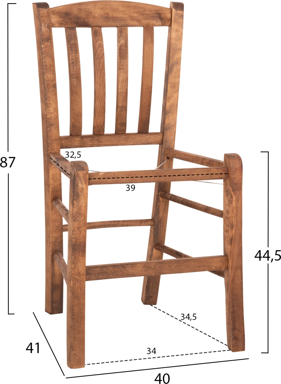 Stol MONTE FH5588.01 iz bukovega lesa impregniran v barvi oreha 40x41x87H cm. Samo okvir