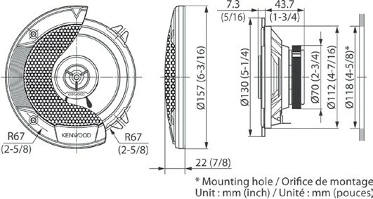 Zvočniki za avto, Kenwood KFC-S1366, 2‑sistemski, 260 W, 4 Ω, črni, komplet 2 kosa