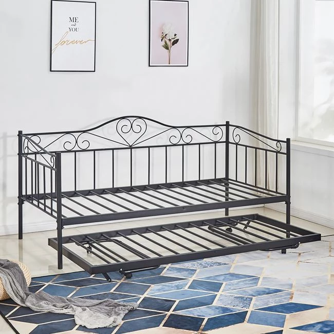 MAEKO kavč postelja, 190x90, črna + pomožno ležišče 85x185, kovina, komplet dveh kosov