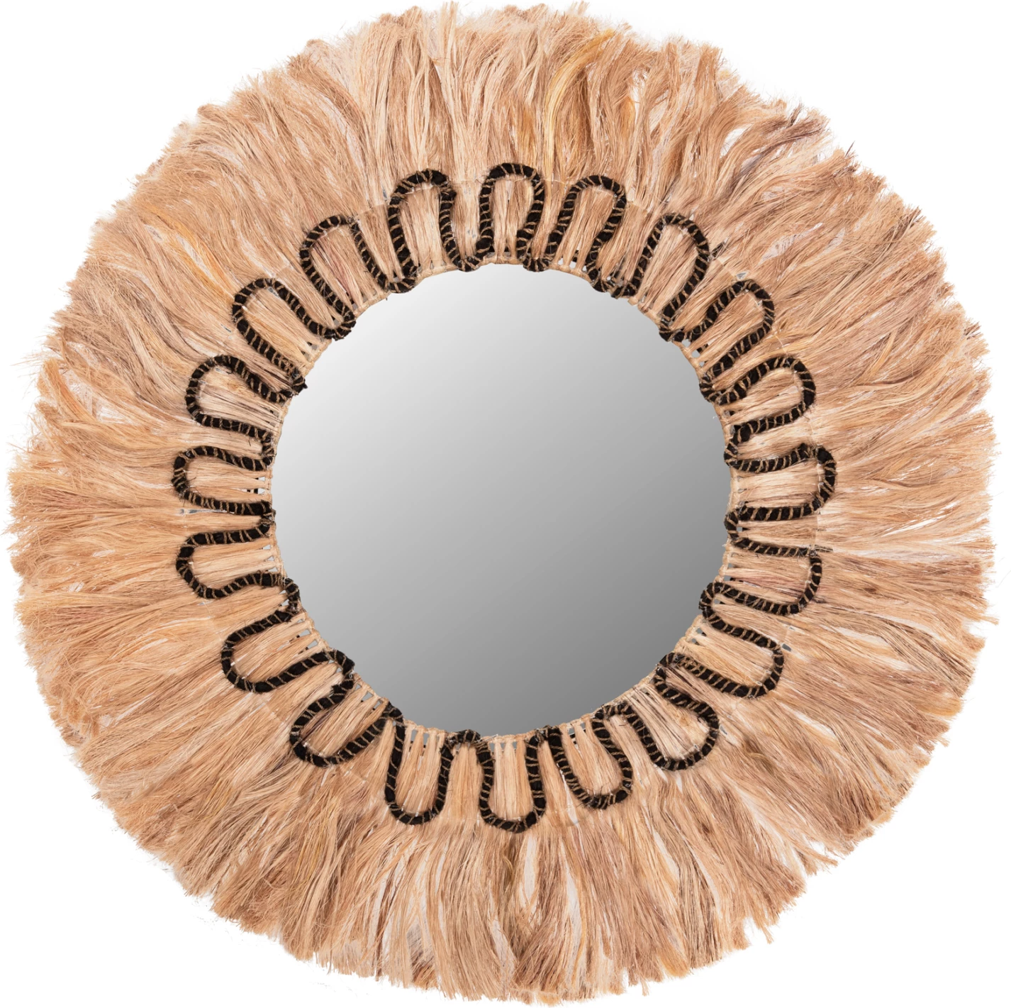 Okroglo ogledalo z okvirjem iz abaka vlaken naravne-črne barve Φ100cm