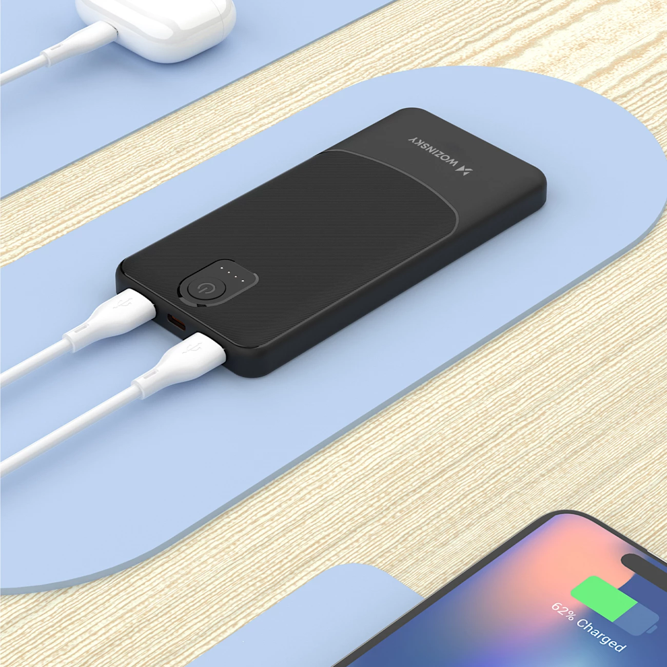 Powerbank, 10000 mAh, 2x USB, 10 W, USB-C, črn, Wozinsky Wpower WPBBK-2