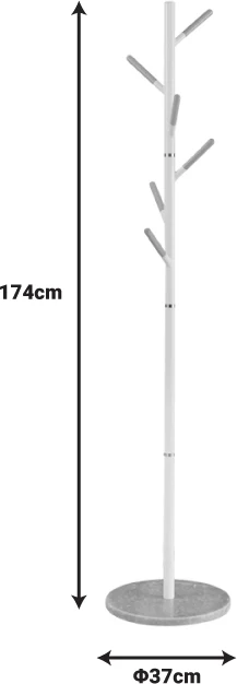 Obešalnik za oblačila, kovinski, bel, Ø37x174 cm