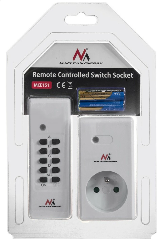 Programabilna notranja vtičnica z daljinskim upravljalnikom, Maclean MCE151, bela, z baterijo za daljinski