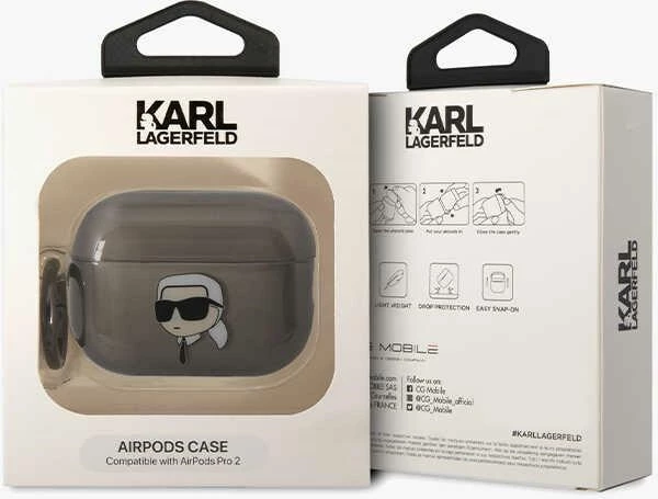 Ovitek za AirPods Pro 2 z obročkom, črn, Karl Lagerfeld