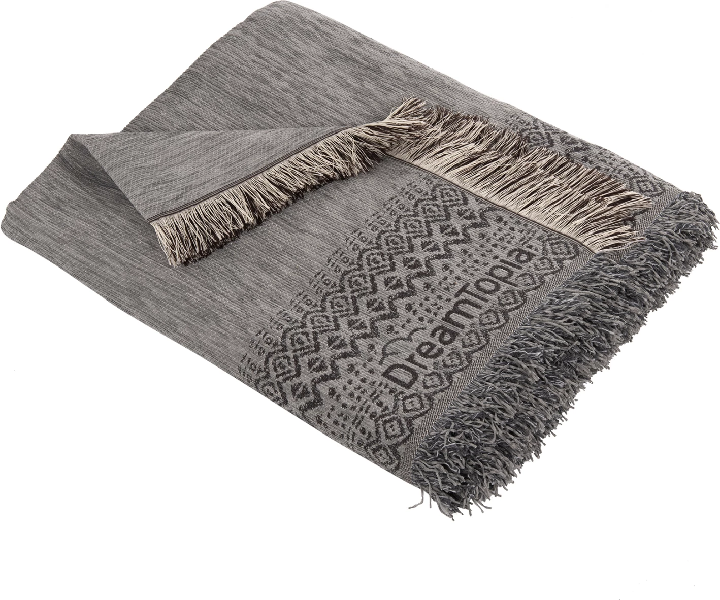 Prevleka za kavč z resicami DREAMTOPIA FH12164.05 v sivi barvi 178x178 cm