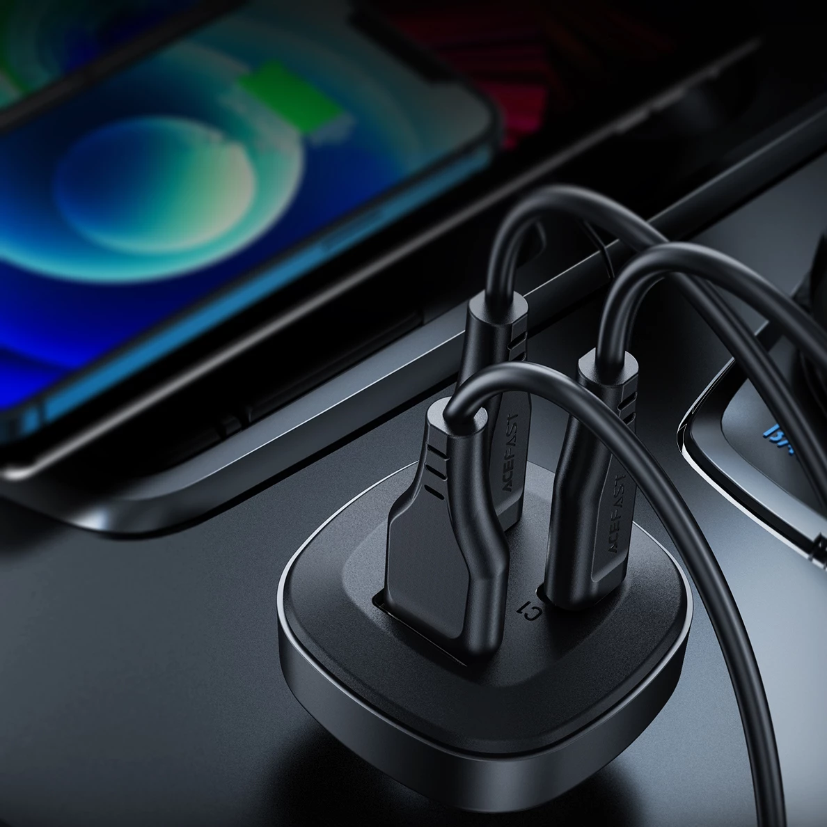 Polnilec za avto Acefast B3, 66 W, 2x USB Type-C / USB, črn