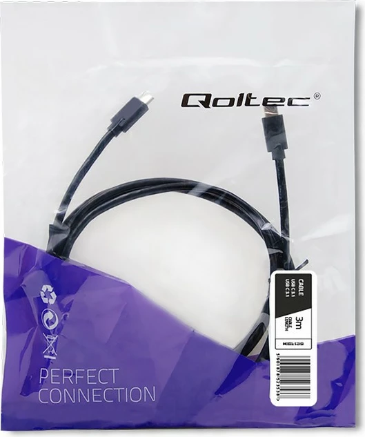 Kabel USB Type-C, 3 m, črn, Qoltec 52353