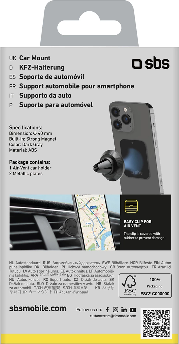 Magnetni nosilec za telefon za prezračevalno rešetko, SBS TESUPMAGMCLIP, črn