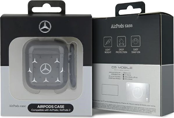 Ovitek za AirPods 1/2, velik vzorec zvezd, črn, Mercedes MEA28DPMGS