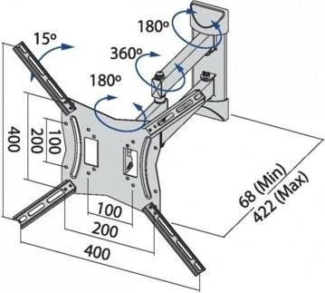 Mbajtëse zides për TV, TB TB-254E, do 60", 30 kg, VESA 400x400, črna