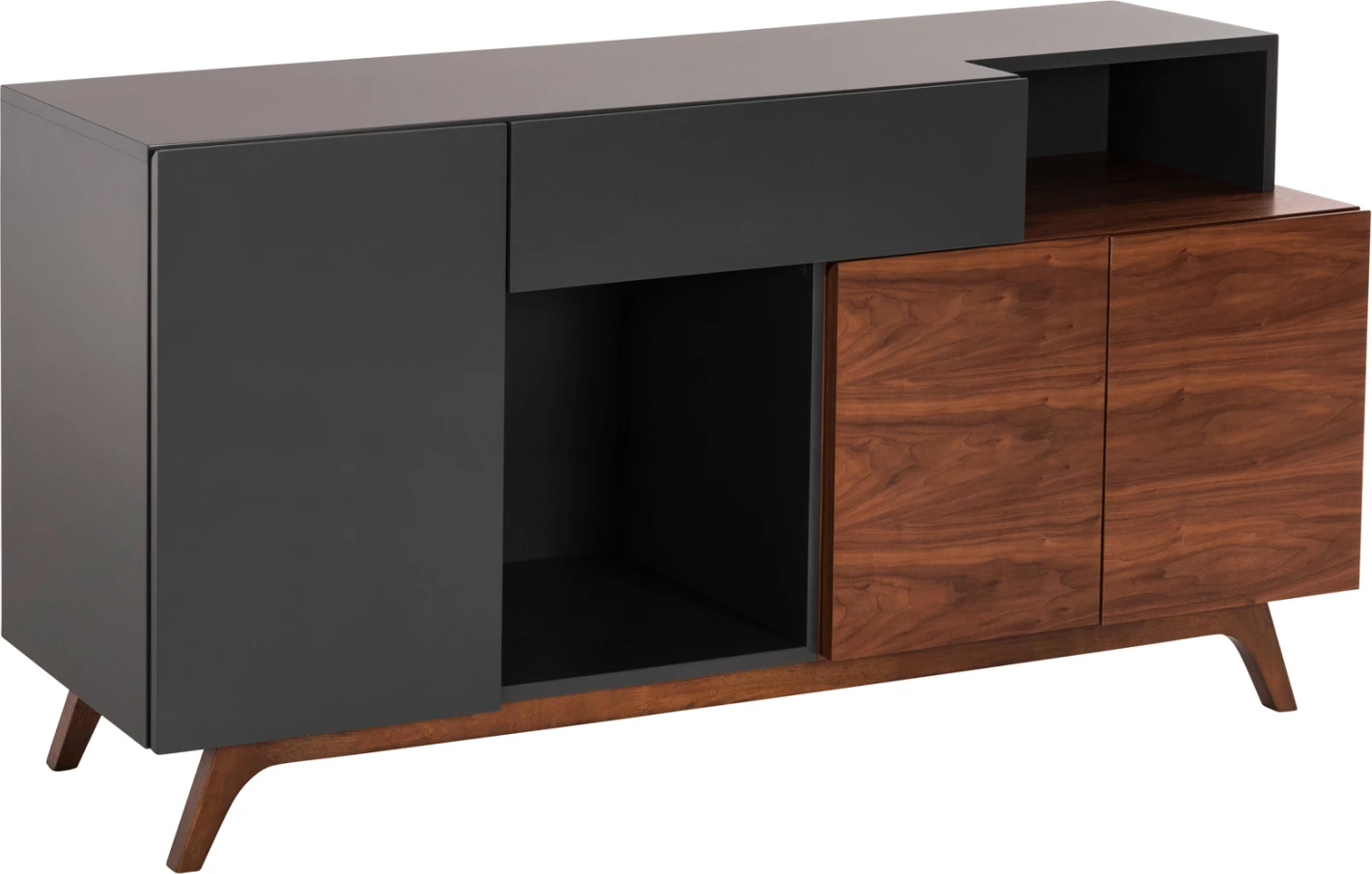 Buffet Preda FH9747 iz MDF z barvo oreha in temno sivega furnirja 167x28-40x80H cm