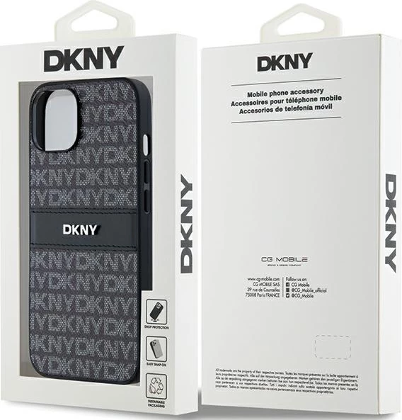 Zaščitni ovitek DKNY Mono Stripe & Metal Logo za iPhone 15/14/13, črn