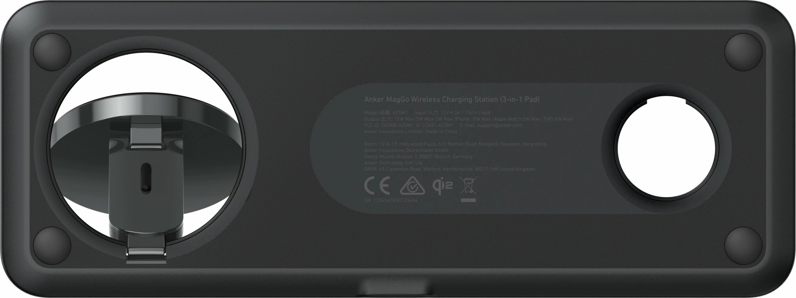 Postaja za polnjenje MagGo Anker, USB, brezžično polnjenje, črna