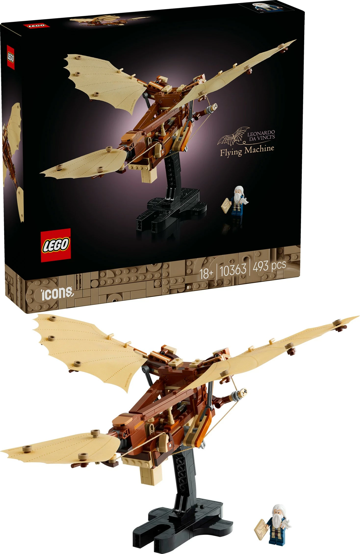 Model zgodovinske leteče naprave Leonardo da Vinci, LEGO set, 493 delov, večbarven