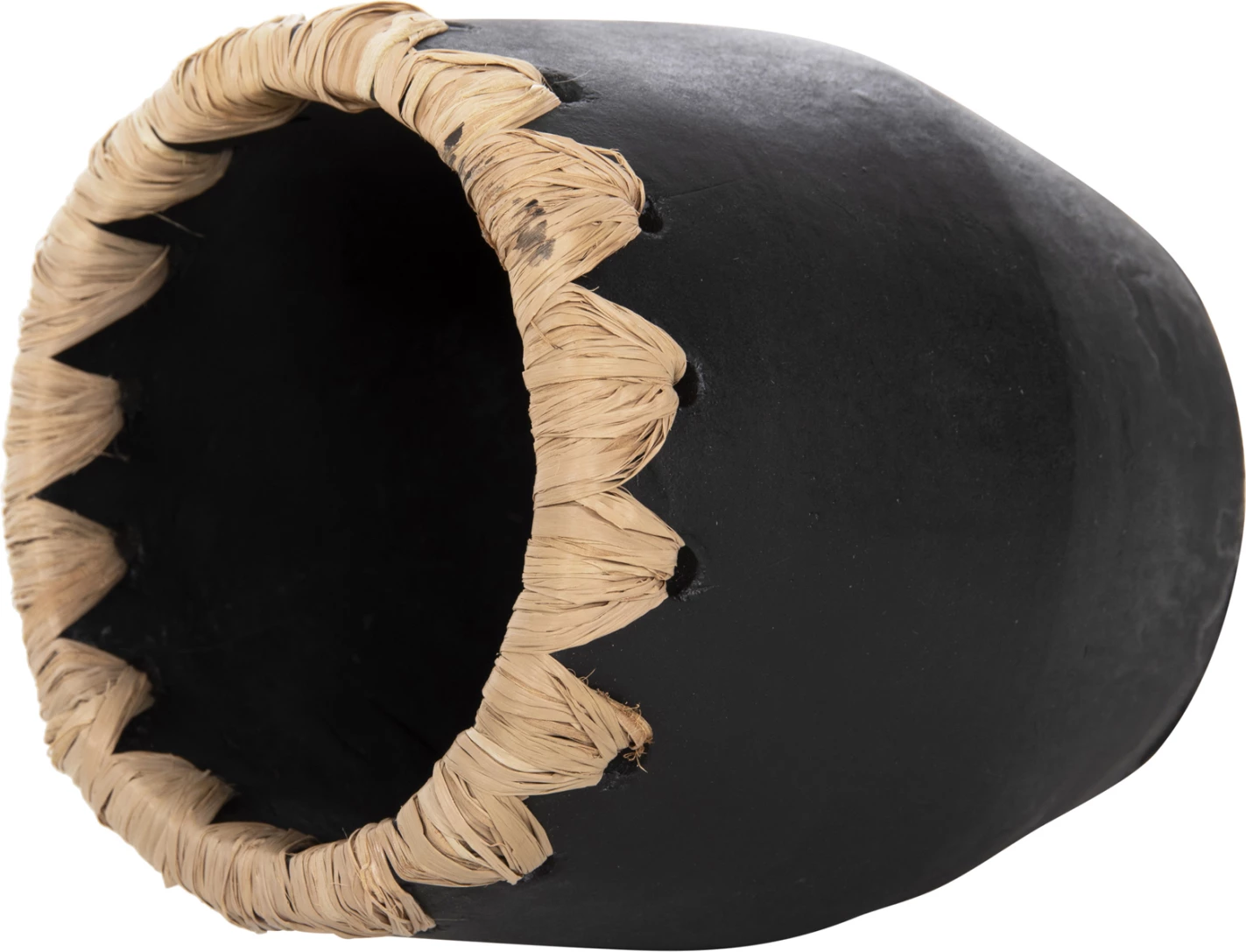Dekorativna vaza FH4368 iz terakote v črni barvi s slamnato pletenino na robu Φ13x16Hcm
