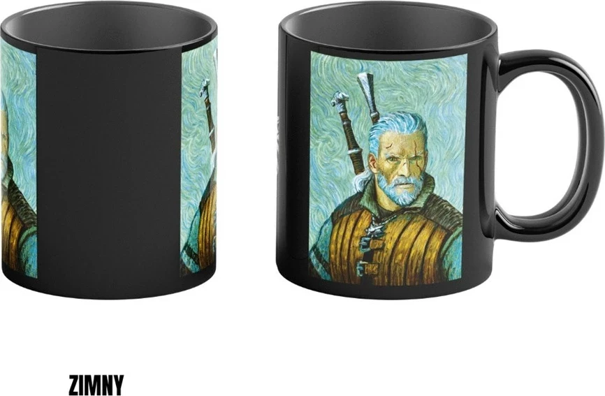 Unikaten skodelica z motivom The Witcher 3, Cenega Publishing, 450 ml, črna
