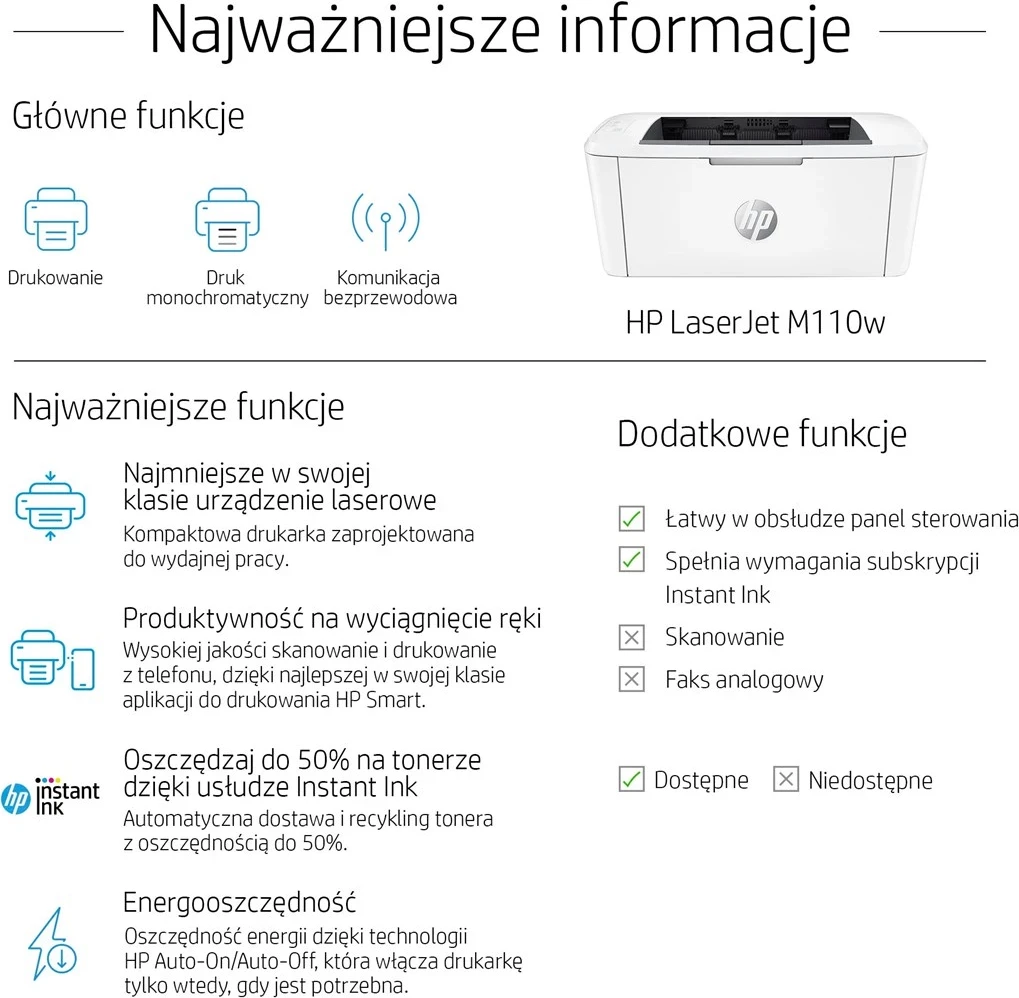 Laserski tiskalnik za majhno pisarno HP LaserJet M110w, bel