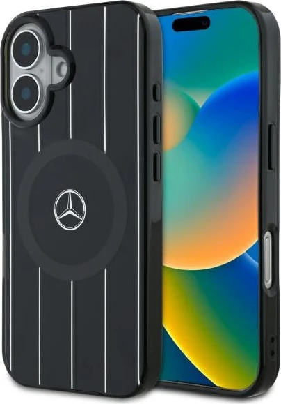 Ovitek za telefon z dvojno plastjo in križanimi črtami MagSafe za iPhone 16, črn, Mercedes MB