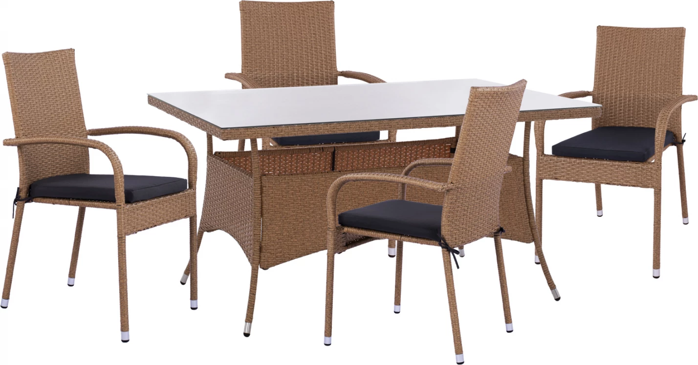 Komplet jedilnice 5 kosov miza 150x90 in fotelji wicker rattan bež rjava FH11713.02