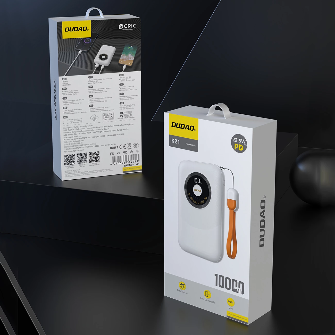 Prenosna baterija 10000 mAh, 22,5W, USB-A/USB-C Dudao K21 Mini, bež