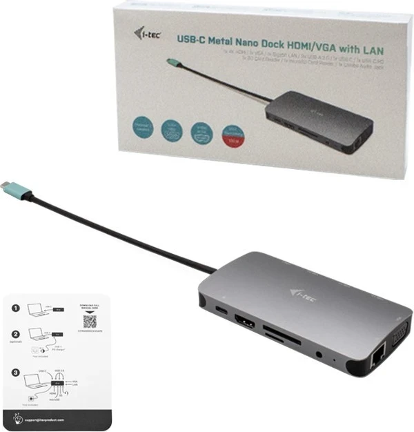 USB-C kovinski nano HDMI VGA PD100W i-tec