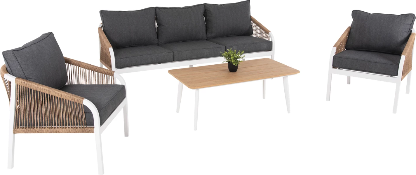 Zunanja garnitura za sedenje 4 kosi MAERLY FH6056.01 bela aluminij-PE pletena vrv-antracit blazine