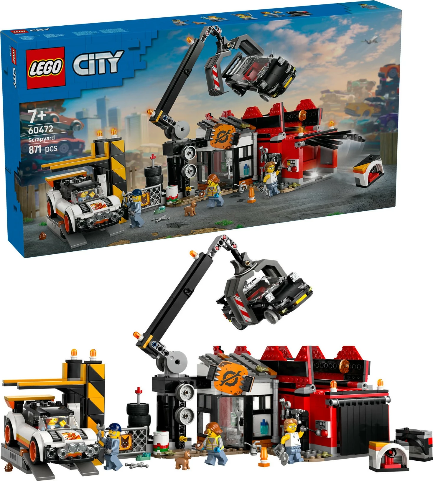 Set za sestavljanje s smetiščem in avtomobili LEGO City 60472, 871 kos, večbarven