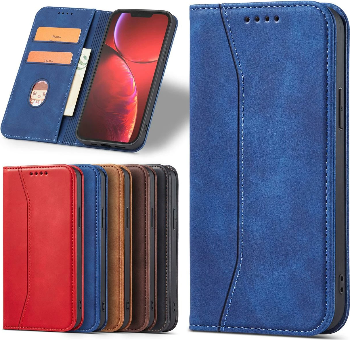 Etui magnetni Fancy Case s trakom za denarnico in stojalom za iPhone 13 Pro Max, modra — Hurtel