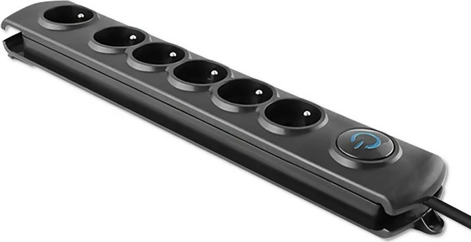 Razdelilec z 6 vtičnicami Qoltec 50111, 1,8 m, črn