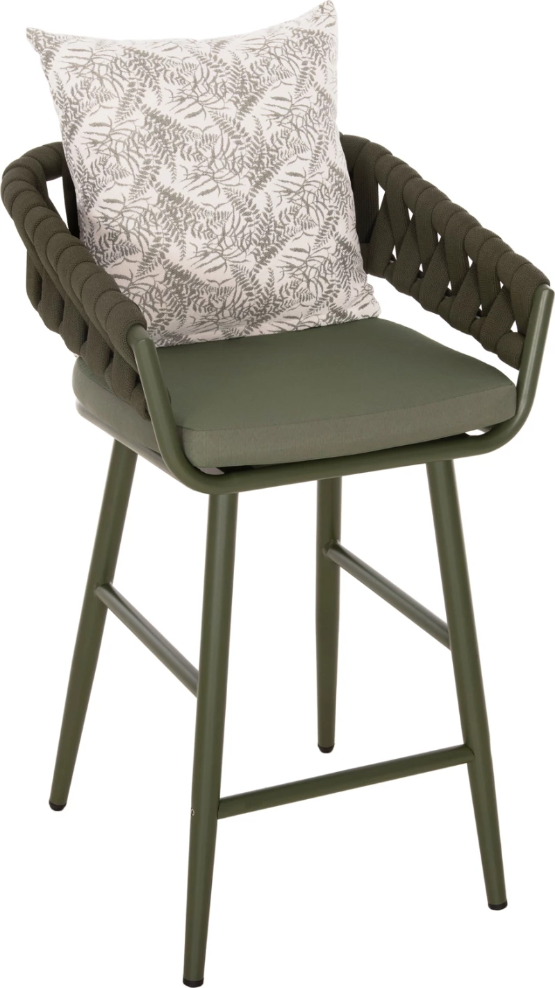 Barski stol aluminij CAMDEN FH6142.09 z naslonom in vzorcem - temno olivna 56x60x108Hcm