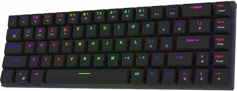 Mehanska tipkovnica 65%, 68 tipk, RGB, brezžična in z kabelom Aqirys Agena, črna