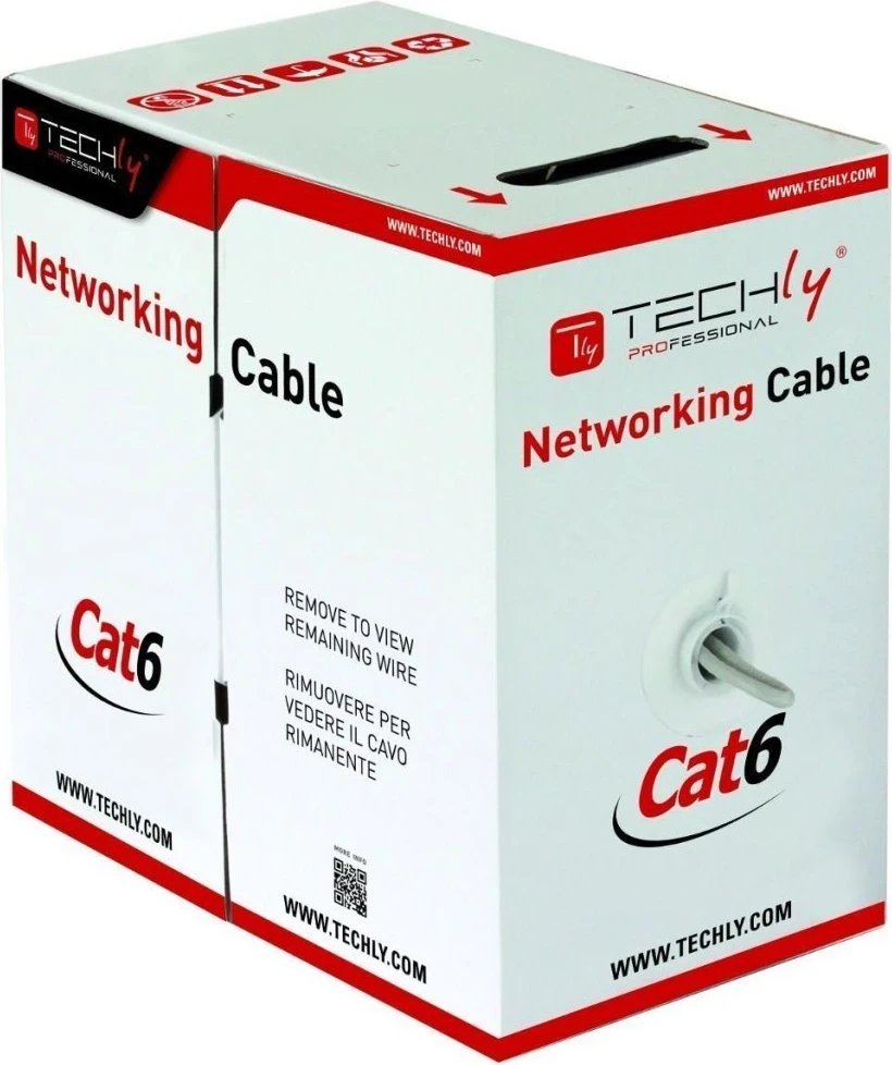 Omrežni kabel Cat6 U/UTP (UTP), Techly, 305 m, siv