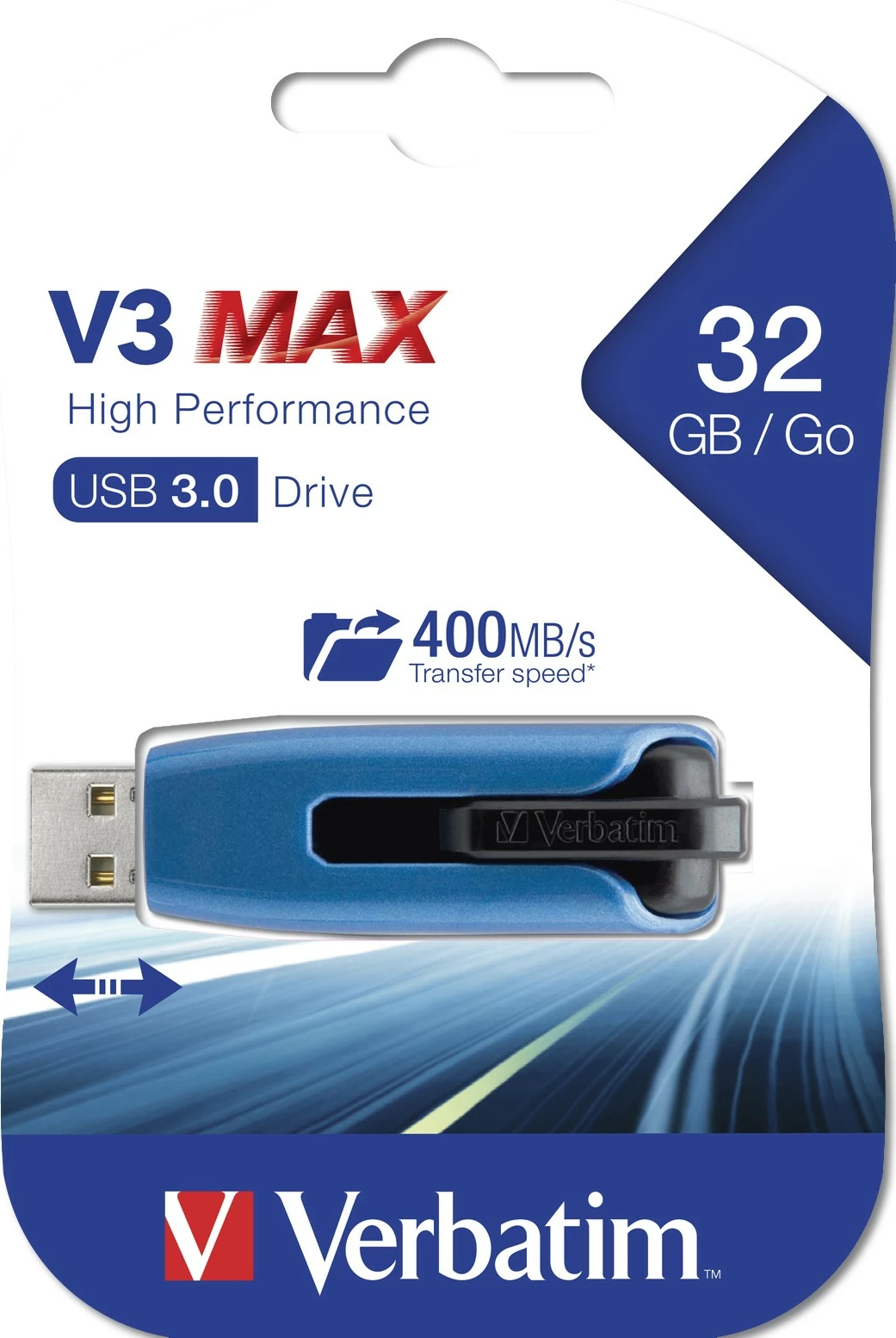 USB ključek 32GB, Verbatim V3 MAX, USB 3.2, moder