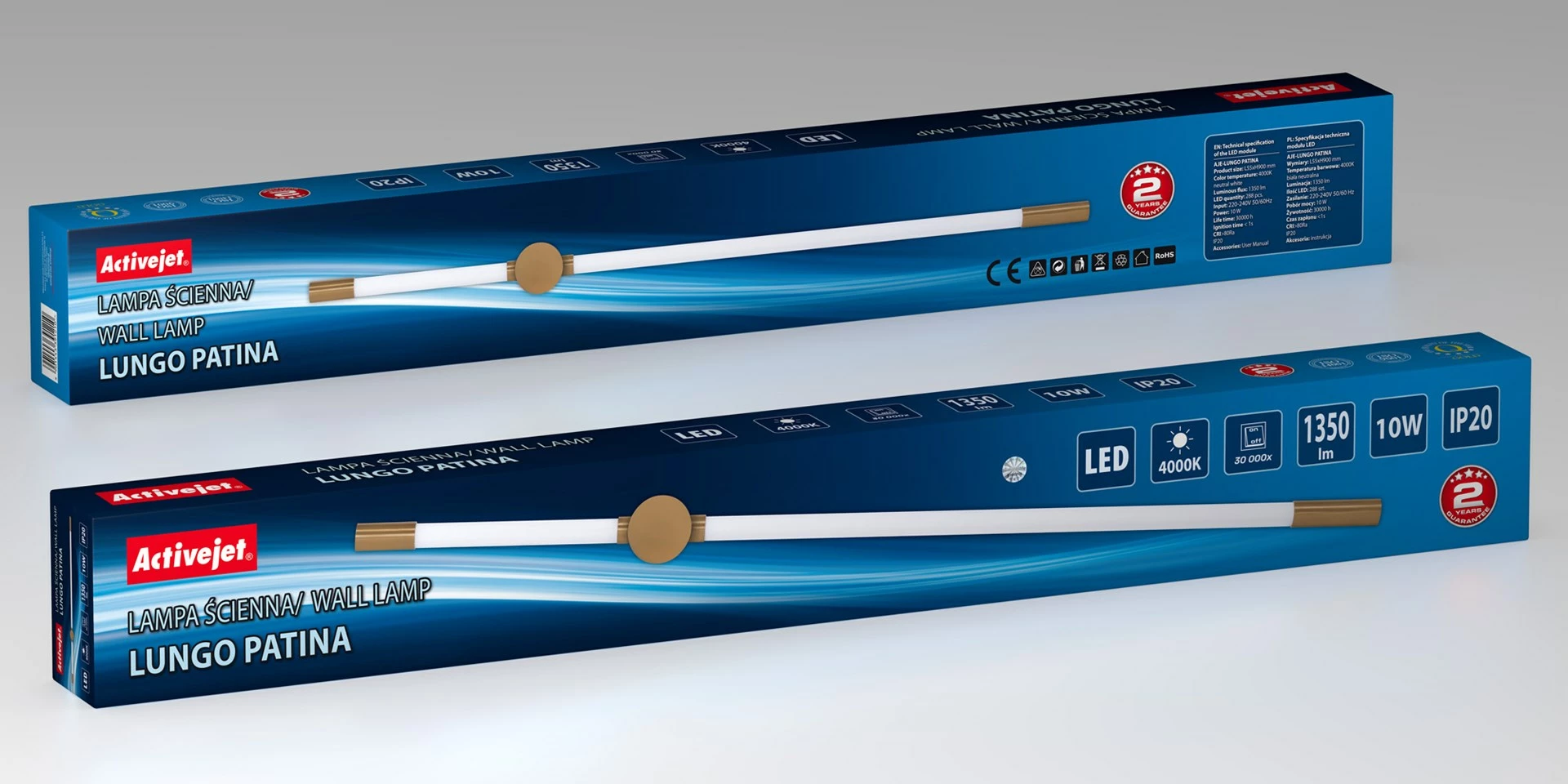 LED stenska svetilka Patina Activejet AJE-LUNGO, 10 W, 900 mm, zatemnljiva