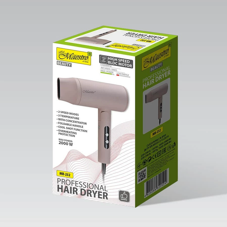 Sušilnik za lase Maestro MR-232, 2000 W, rožnat