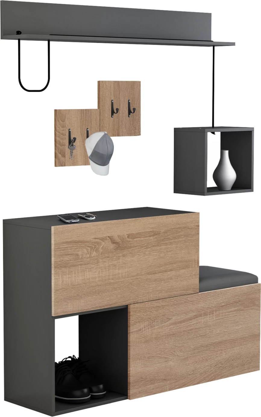 Pohištveni set za predsobo CERB FH8957.11 melamin v sonoma-sivi barvi 120x20x72H cm