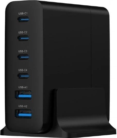 Univerzalni polnilec Gembird TA-UC-2A4C-PD75-01-BK, 75 W, 6 USB vrat, črn