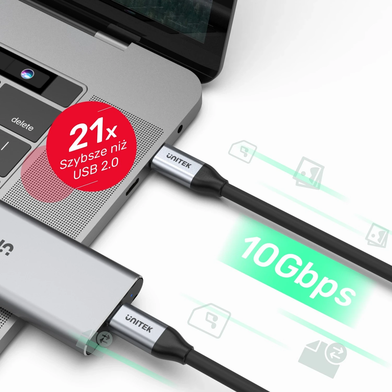 USB-C kabel za USB-C Unitek, 10Gbps, 4K 60Hz, 20V/5A, črn