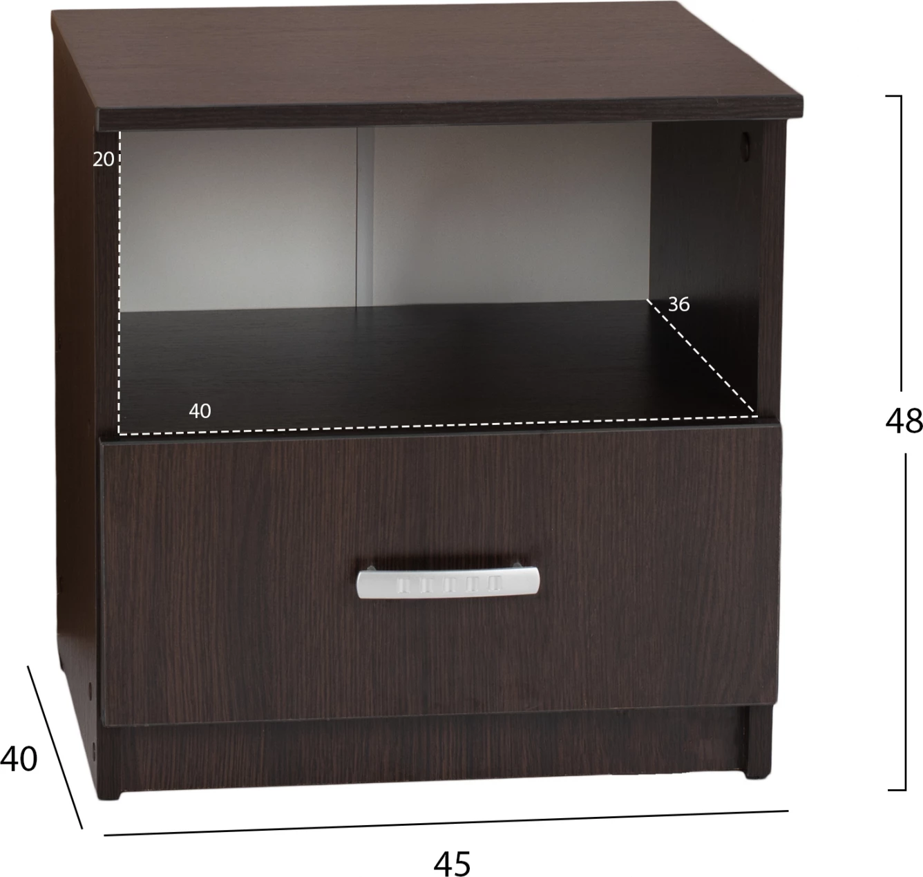 Nočna omarica z predalom v barvi wenge FH2431.02 45X40X48 cm