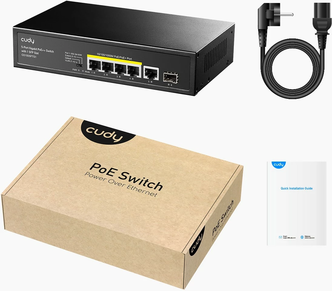Stikalo Gigabit Ethernet, PoE, Cudy GS1005PTS1, stenska montaža