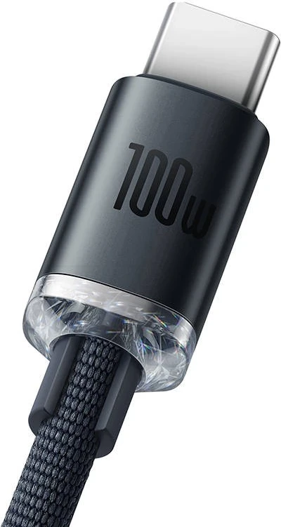 Kablu USB na USB-C Crystal Shine, Baseus, 100W, 2 m, črni